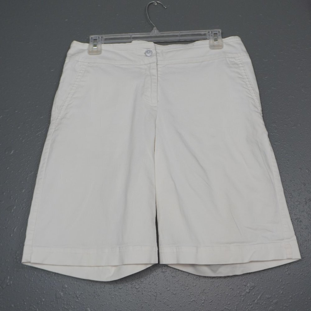 Allison Taylor Women Vintage White Cotton Button Mom Bermuda Casual Short Size 8